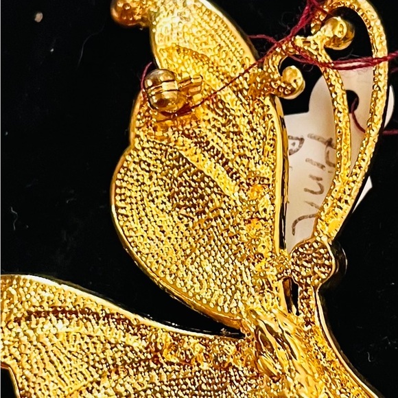 Exceptional Vintage Butterfly brooch with peach/coral enamel clear crystals - Picture 6 of 9